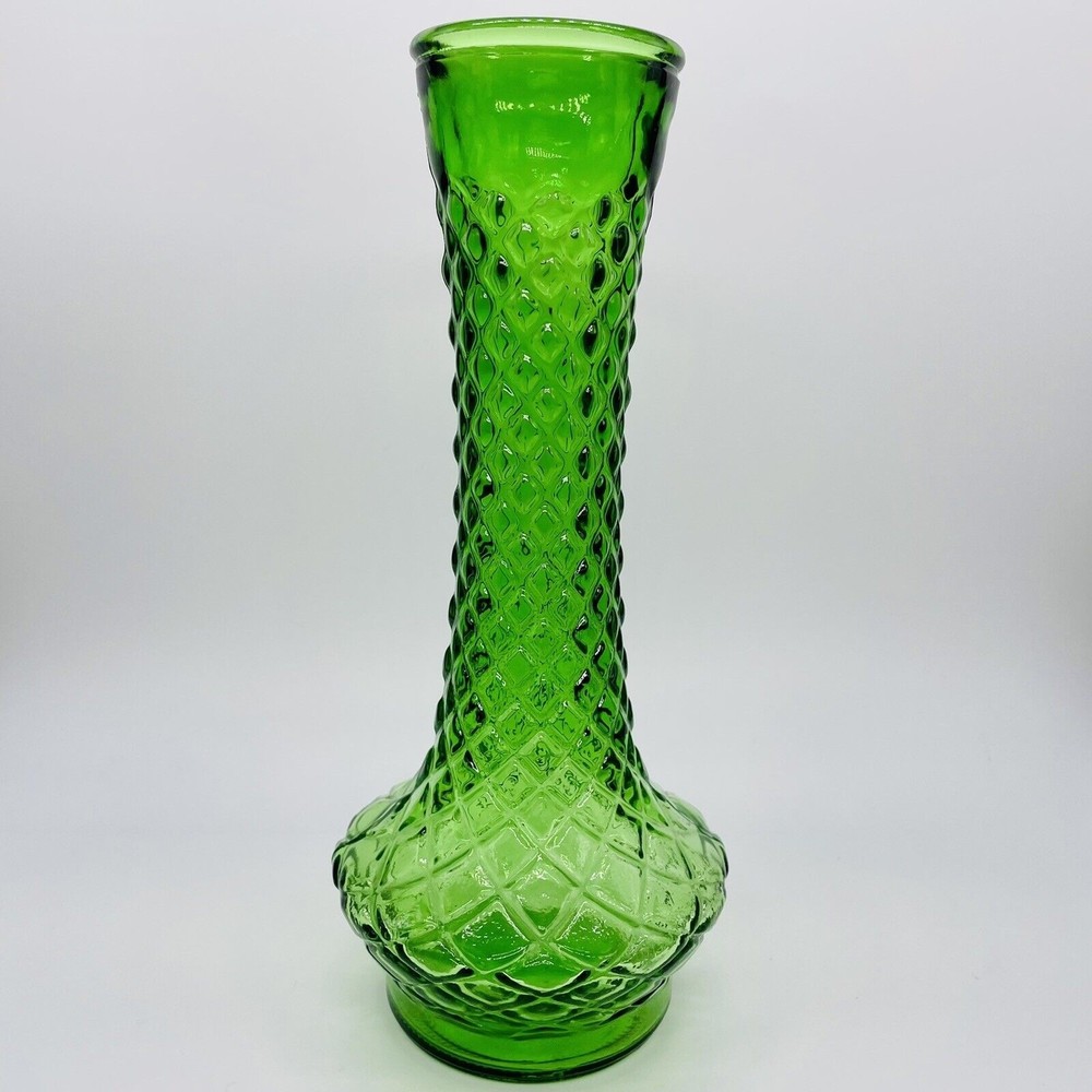 Vintage Randall Emerald Green Vase Quilted Diamond Pattern 9”